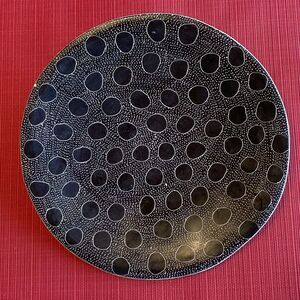 Vintage Pottery Black Plate / White Circles and‎ Dots / Geometric Design / Kenya
